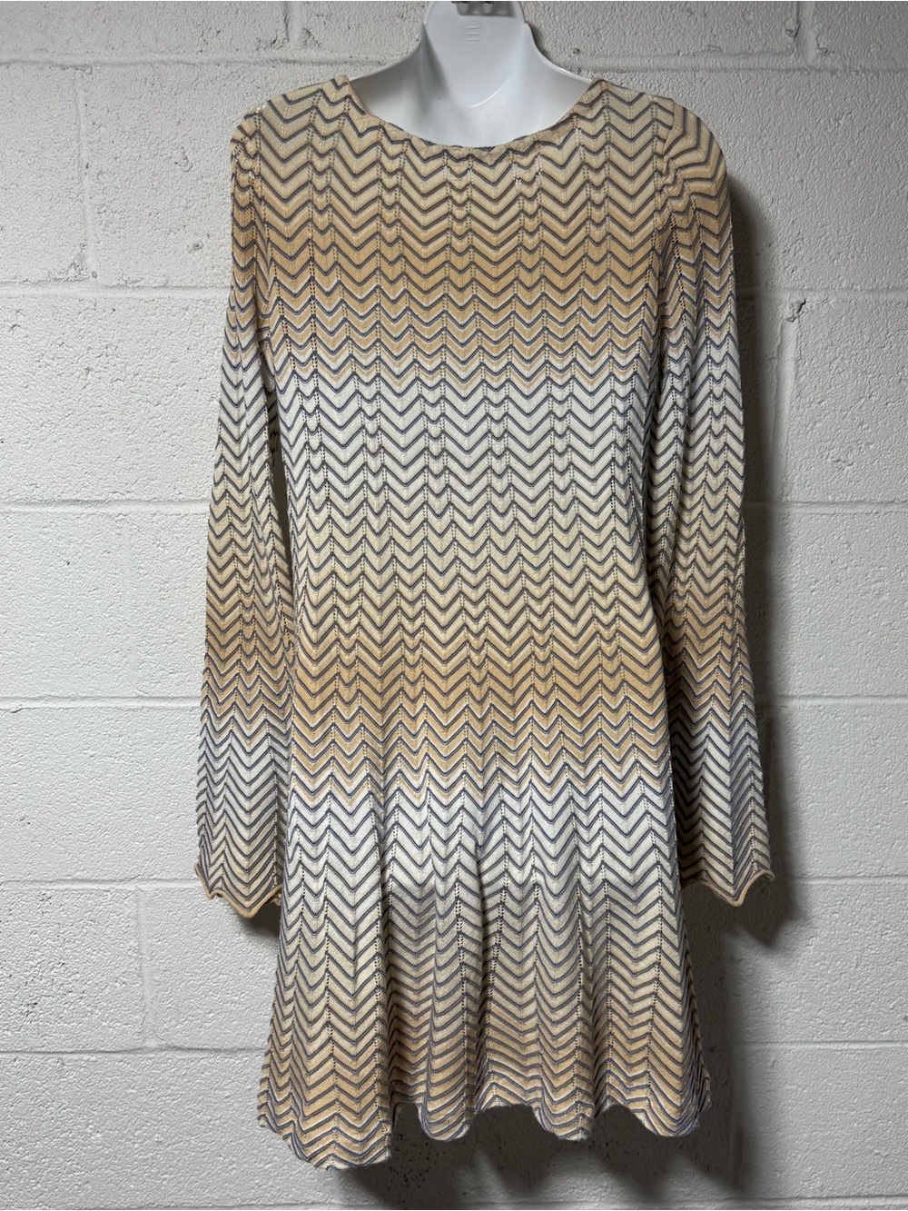 Free People Bella Jumper Long Bell Sleeve Dress Zigzag Stripe Boho Festival - Picture 4 of 9